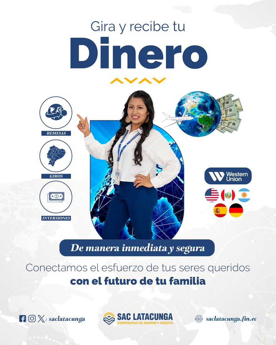 Afiche: gira y recibe tu dinero con Western Union en SAC Latacunga